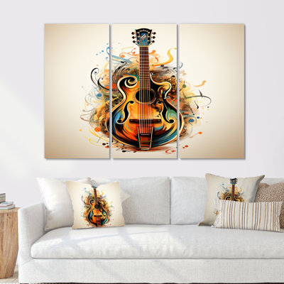 Design Art Cool Electric Guitar Retro Illustration - Music Wall